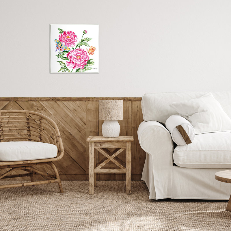 Plaque murale pivoines et papillons Brushstroke, design par Paul Brent