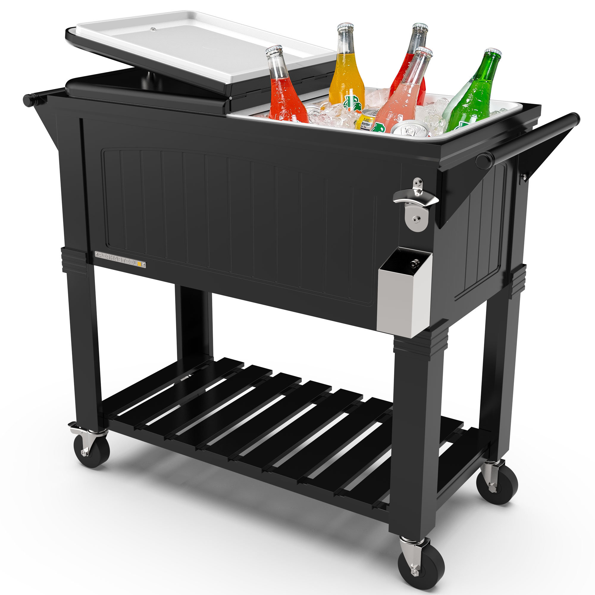 Permasteel 80 Qt. Furniture Style Rolling Patio Cooler, With Divider, White