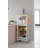Aadhavan Kitchen Utility Cart with Elm Finish Top, 2 Baskets, Drawer, and Bottle Rack – White Steel Frame