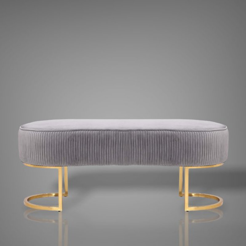 Banc en velours doux avec pieds dorés Bama, Gris