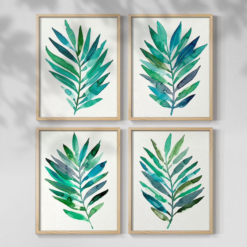 Palm Frond Flow I Framed Print - Set of 4, Gold, 10" H x 32" W