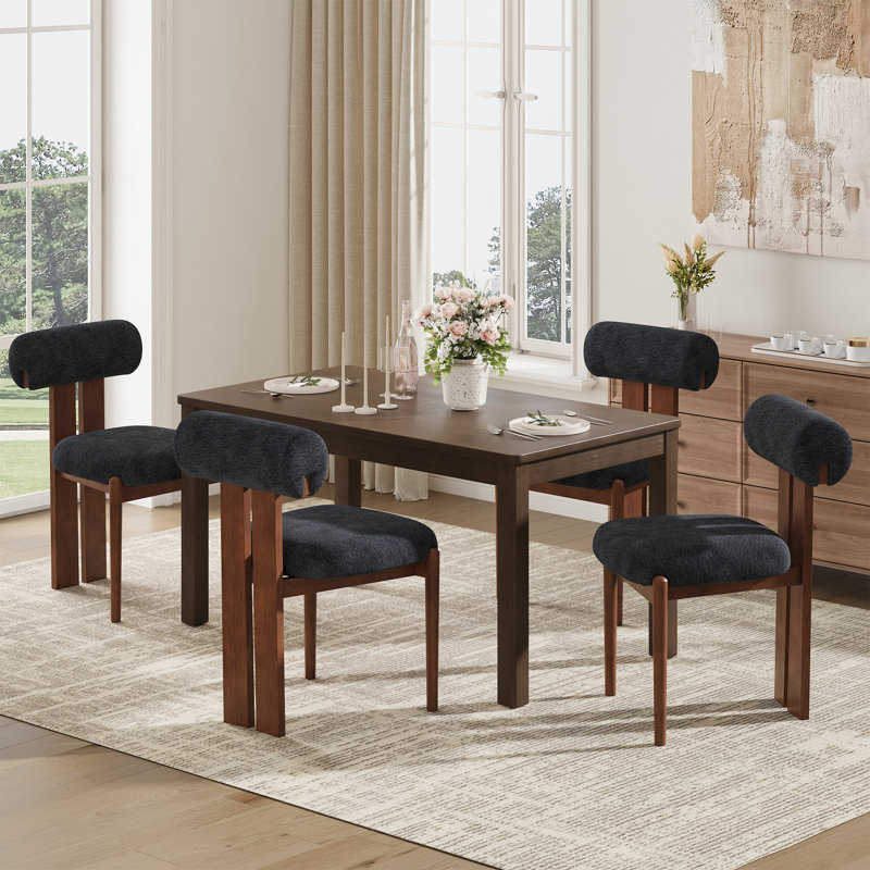 Modern Upholstered Dining Chairs with Solid Wood Legs, Dark Blue
