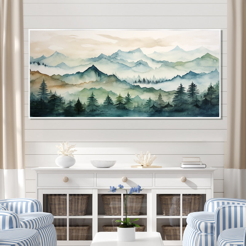 Sommet vert, montagnes du Japon - Art encadré au Japon, Cadre flottant blanc, H 28 po x l 60 po x P 1,5 po