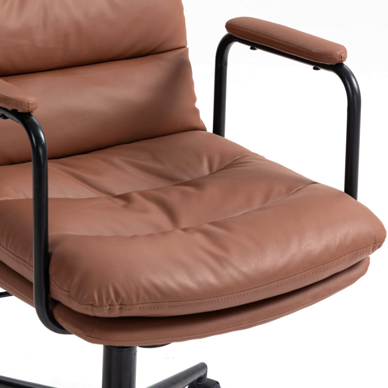Office Chair,Mid Back Home Office Desk Task Chair With Wheels And Arms Ergonomic Pu Leather Computer Rolling Swivel Chair With Padded Armrest,The Back Of The Chair Can Recline 40°