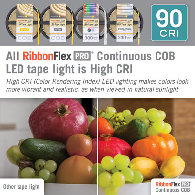 Ruban adhésif à DEL blanc RibbonFlex Pro 24V 3000K, 442 lumens / pi, 10M