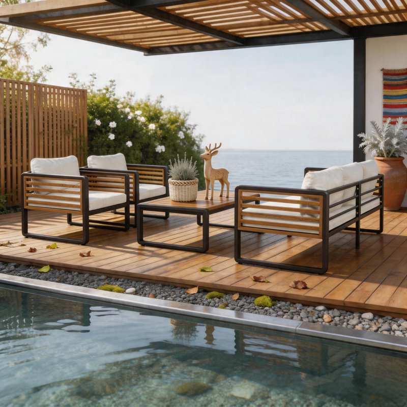 Ensemble de conversation de patio 4 pièces avec coussins en polyester résistant aux intempéries pour la détente dans la cour, la terrasse et la piscine