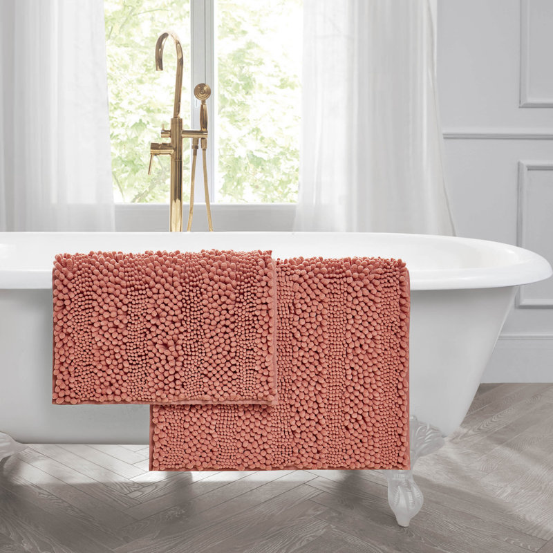 Coral Chenille Non-Slip Polyester Bath Mat Set