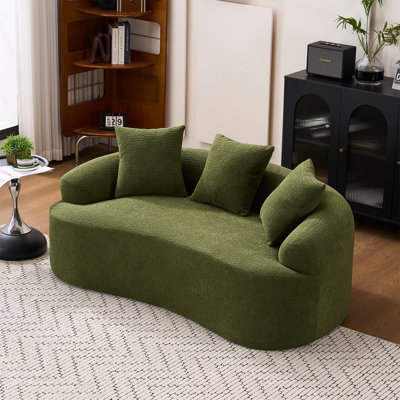 Compression Loveseat Sofa With 3 Throw Pillows, Curved Modern Styles Sofa for Small Spaces & Apartments, No-Assembly