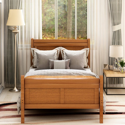 Structure de lit simple en bois massif avec tête de lit et - Convient à un matelas simple, à une plateforme sans sommier, à un support à lattes, facile à assembler