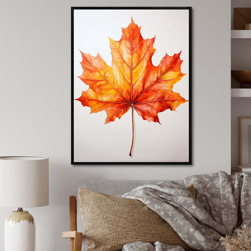 «Orange Maple Leaf Beauty II», art mural érable, Cadre flottant noir, H 32 po x l 24 po x P 1 po