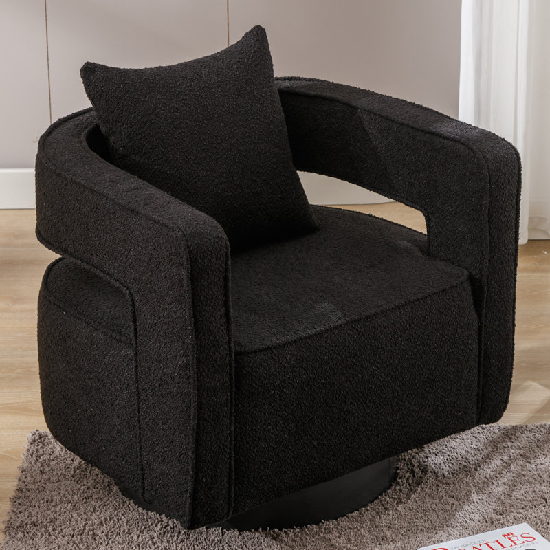 29 inches Wide  Swivel Barrel Chair, Black Boucle