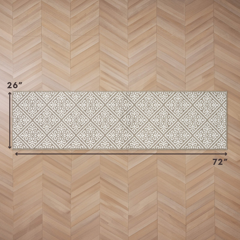 Austell Machine Woven Synthetic Geometric Area Rug, Linen/Natural, Runner 2'2" x 6'