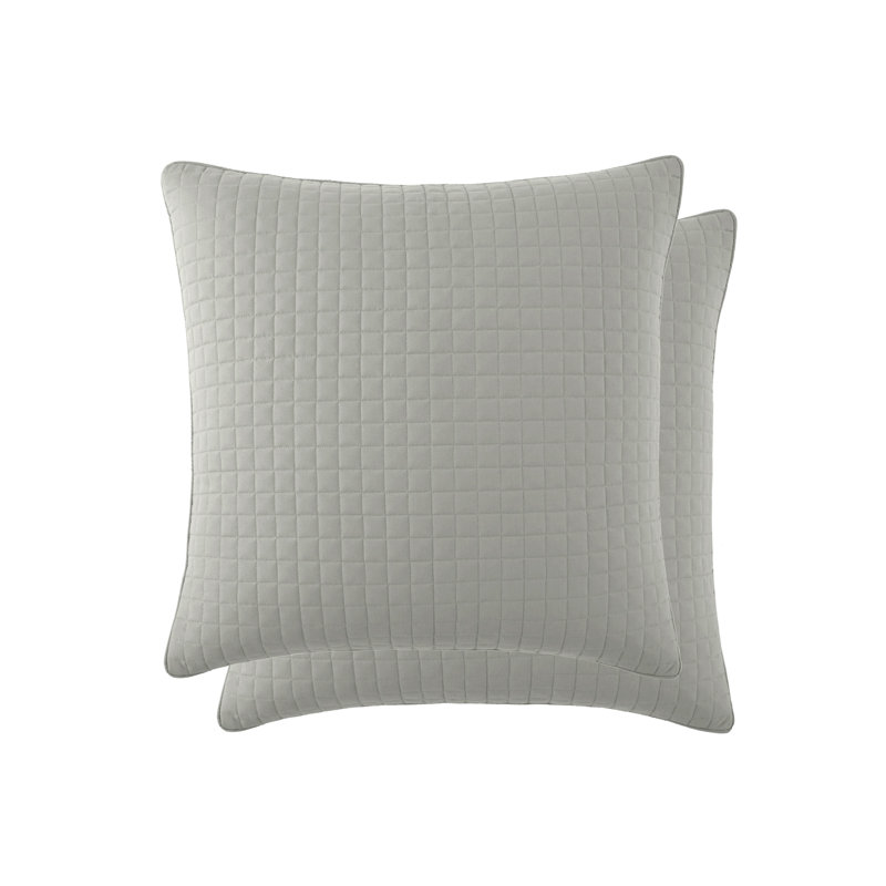 Vilano Springs 2-Piece Microfiber Embroidered Quilted Sham Covers, 22" H x 22" W, Steel Gray