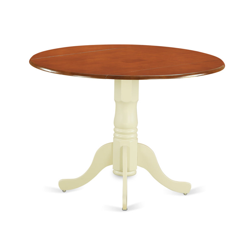 3 Piece Dining Room Furniture Set Contains a Round Kitchen Table with Dropleaf and 2 Dining Chairs, Buttermilk & Cherry