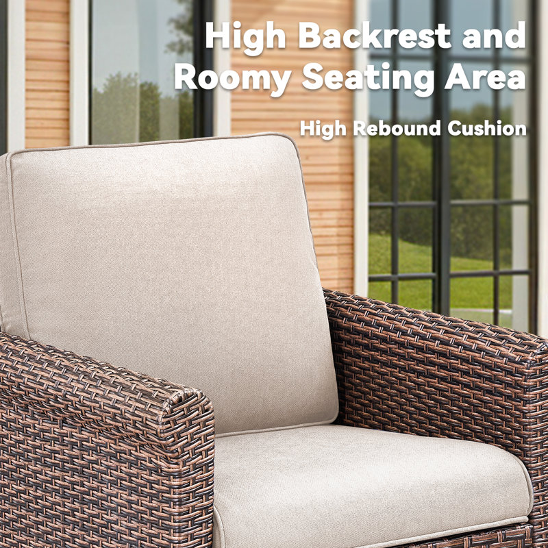Ensemble de chaises berçantes d'extérieur pivotantes avec table d'appoint, Beige