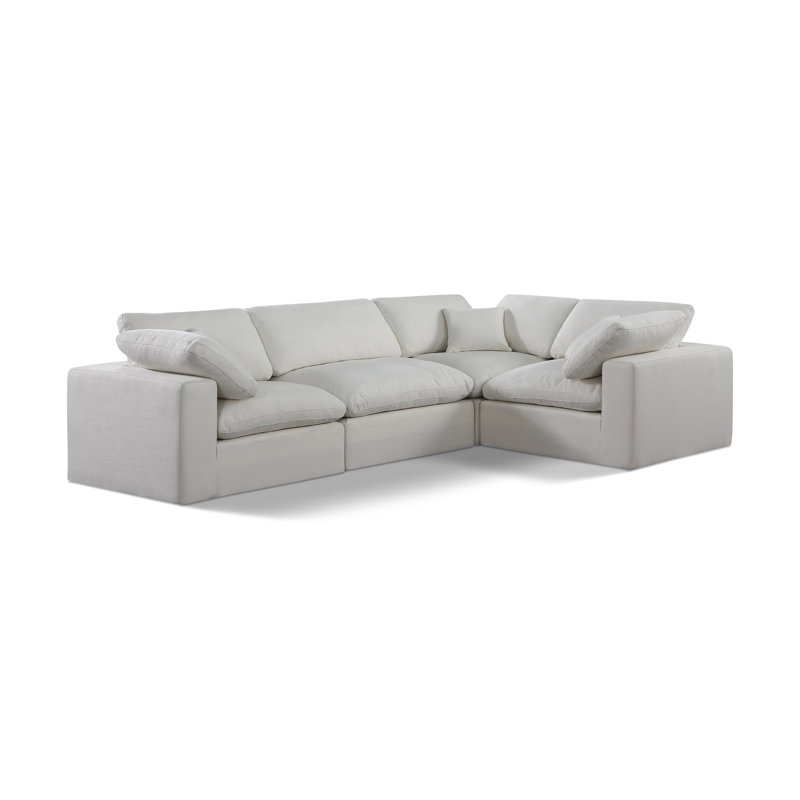 Canapé modulaire rembourré 4 pièces Hinrich, Tissu crème texturé en lin