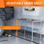 Table de préparation en acier inoxydable avec roulettes réglables sous la tablette