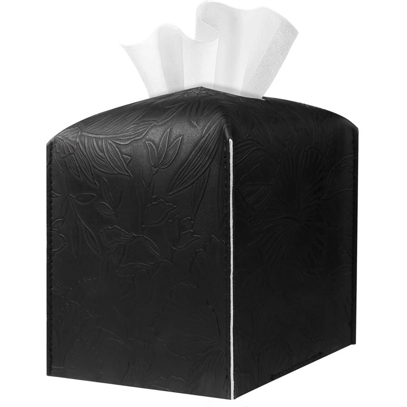 PU Leather Tissue Organizer with Bottom Belt and High Performance Hook and Loop Fastener, Black