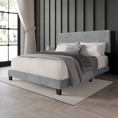 TWIN SIZE UPHOLSTERED BED IN LIGHT GREY VELVET