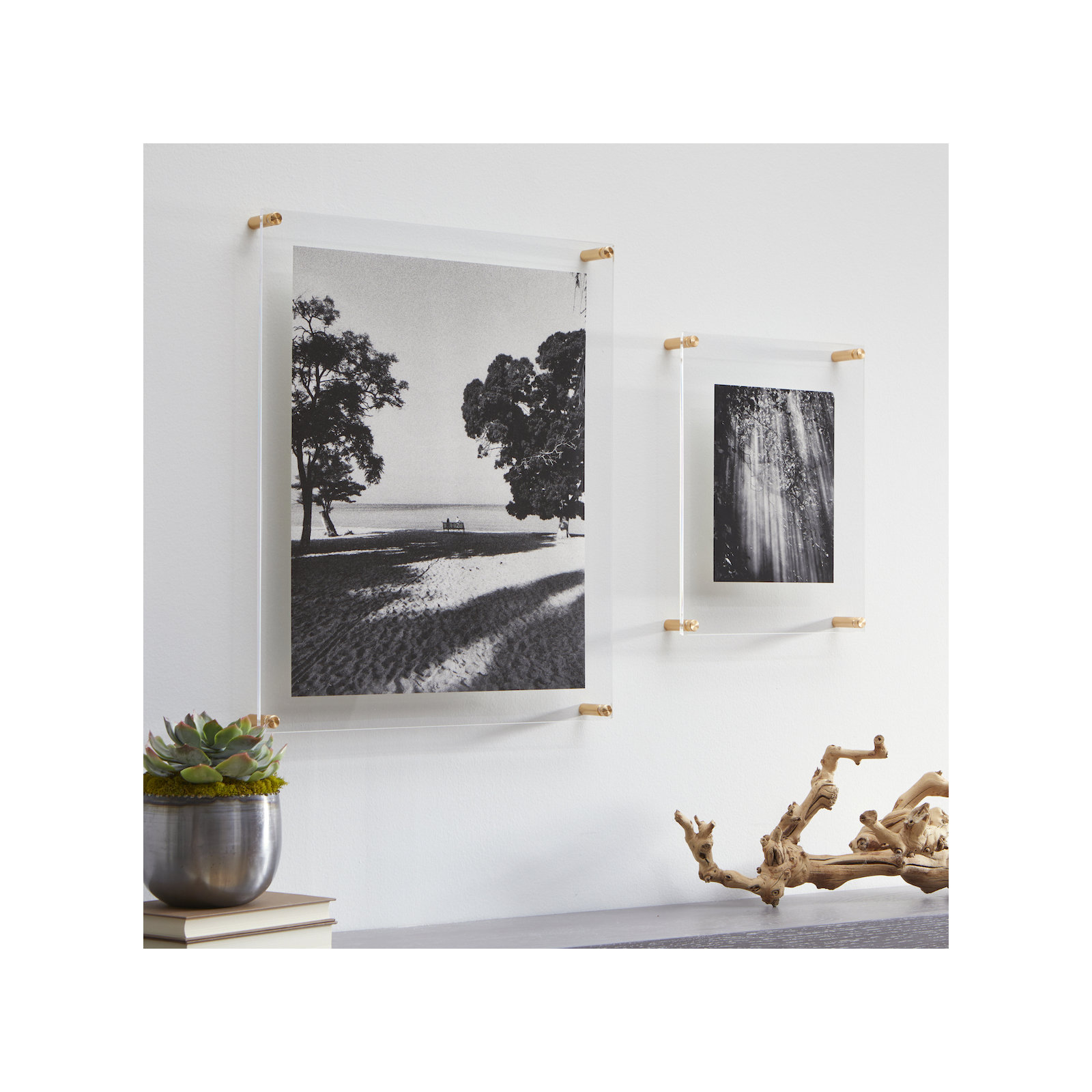Clear UV-Grade Acrylic Modern Floating Picture Frame, Gold, 4" W x 6" H -  5" W x 7" H