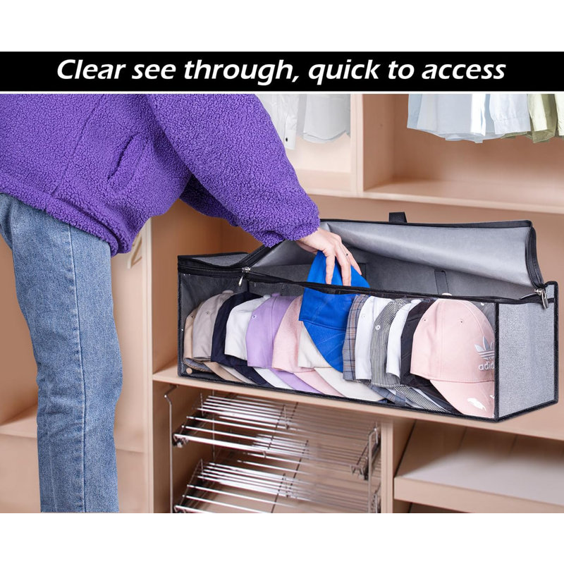 2 PCS Wide Hat Storage For Baseball Caps Organizer With 2 Sturdy Handles Hat Racks Holder Grey Capbox Stackable For Home Travel