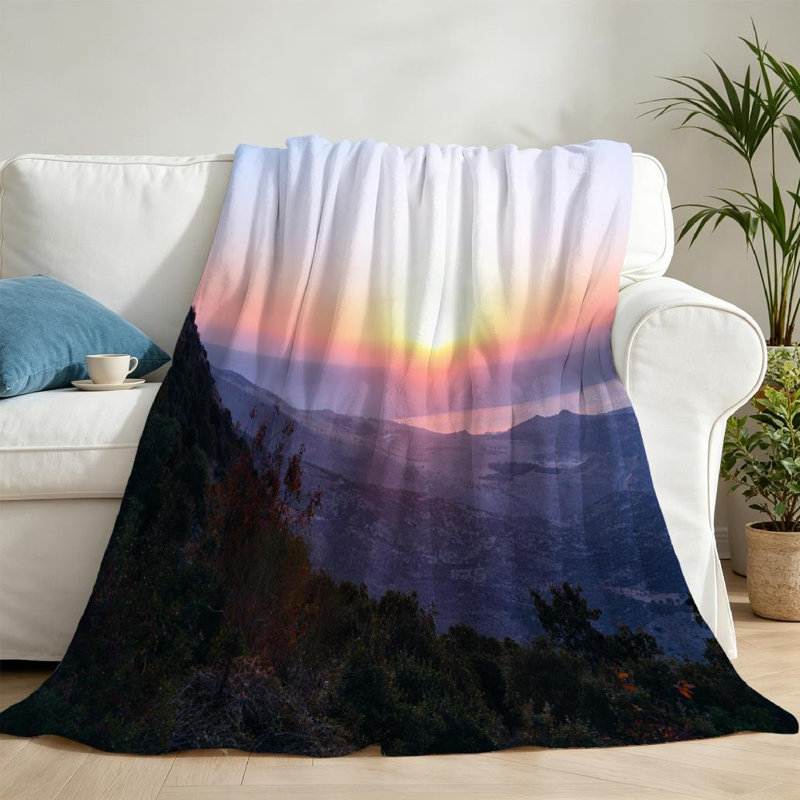 Jeté en flanelle bleue ultra douce, imprimé Sea Lake Mountain, Throw 50" x 60"