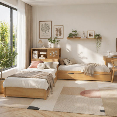 L-Shaped 3-in-1 Combination Bed with Trundle and Storage