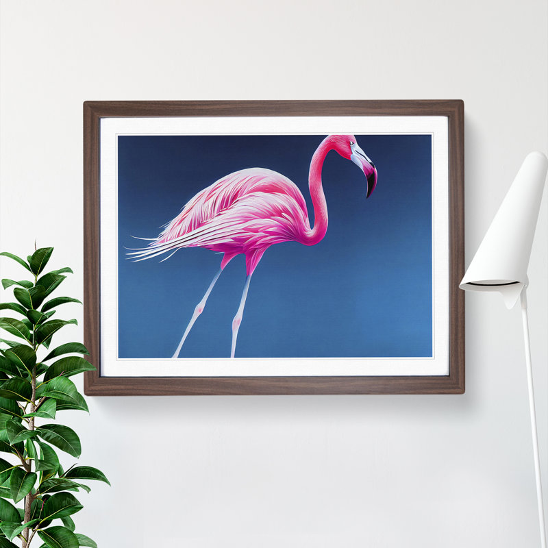 XH1022-9413X Unforgettable Flamingo - Single Picture Frame Print, Walnut, 46cm H x 64cm W x 2cm D