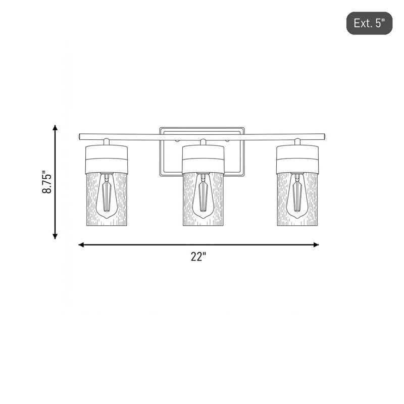 Cabriano 3 - Light Vanity Light, 8.75" H x 22" W x 22" D, 3 Lights