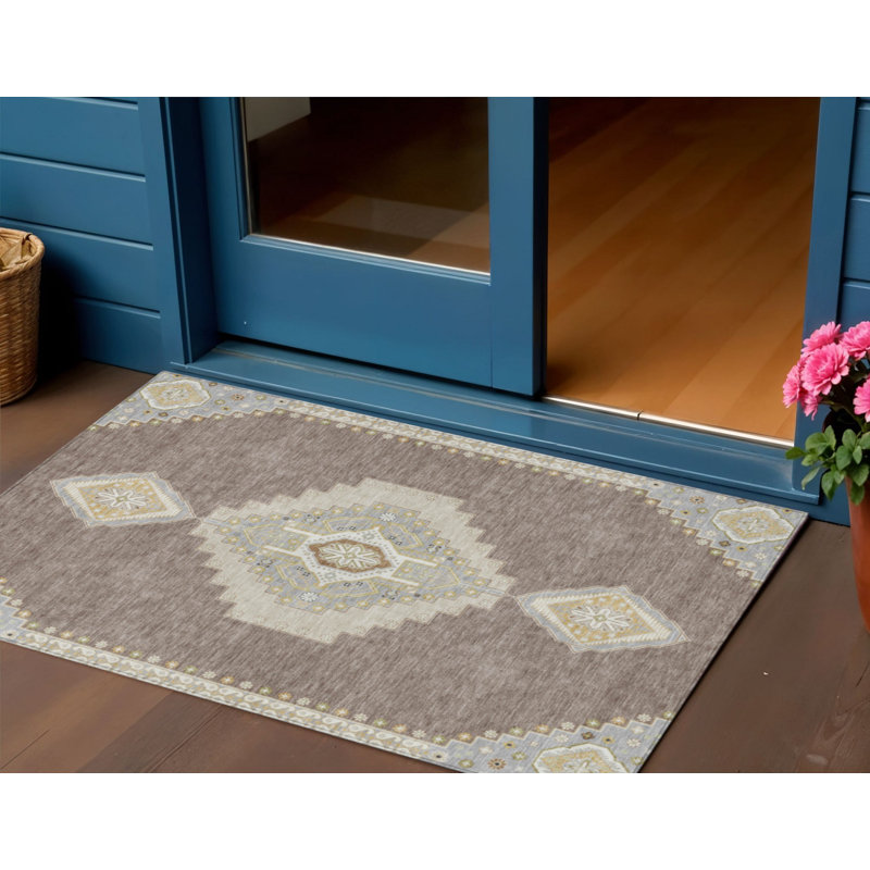 3' X 5' Taupe Gray And Ivory Oriental Washable Indoor Outdoor Area Rug