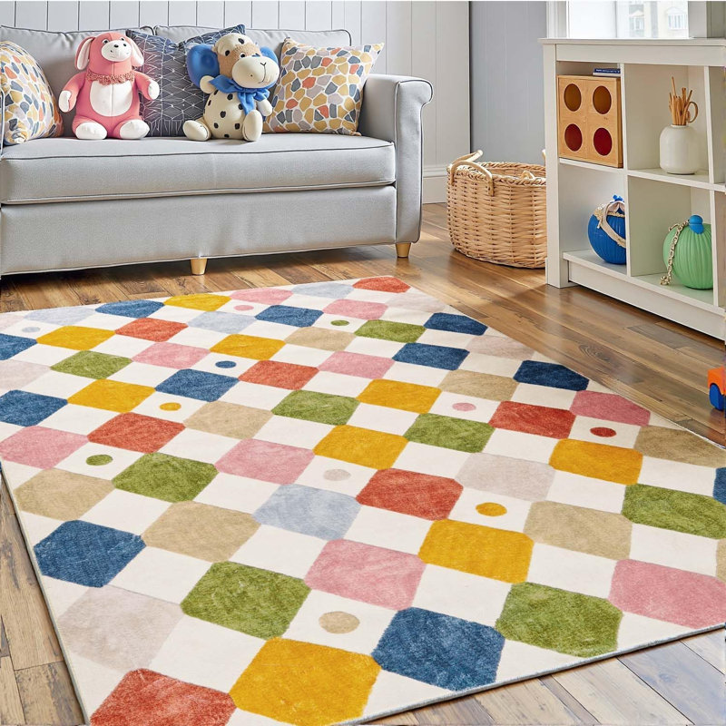 Modern Diamond Circus Washable Runner Rug, Rectangle 3' x 5', Argyle Circus