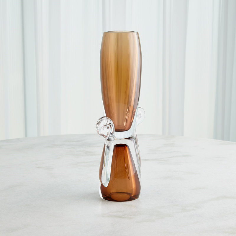 Amber and Clear Handblown Glass Decorative Table Vase