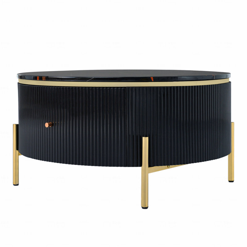 Table basse ronde moderne avec 2 grands tiroirs de rangement (31,5 po)