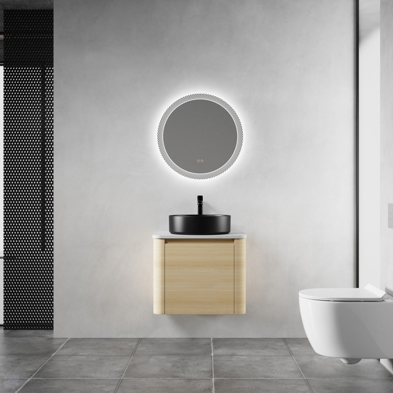 Meuble-lavabo mural 24 po avec lavabo d'art en céramique et porte à fermeture en douceur, emballage KD, contreplaqué
