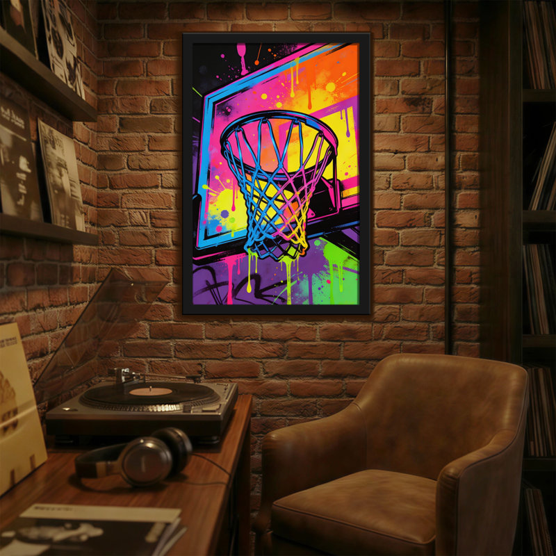 Panier de basketball tendance avec gouttes et éclaboussures colorées, H 30 po x l 20 po