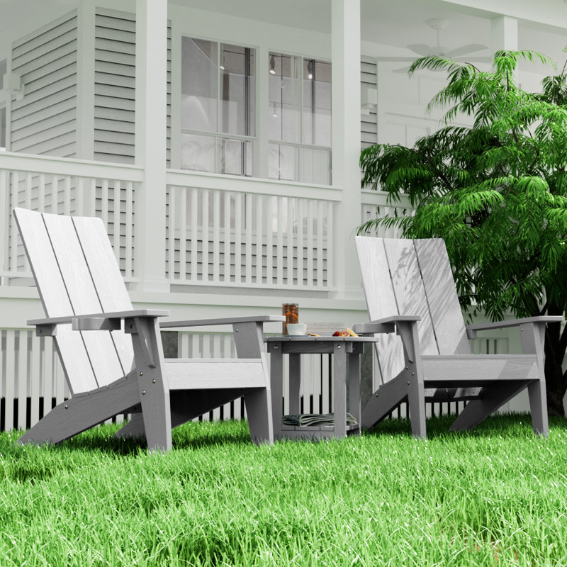 Caddo Plastic Adirondack Chair with Table, Gray