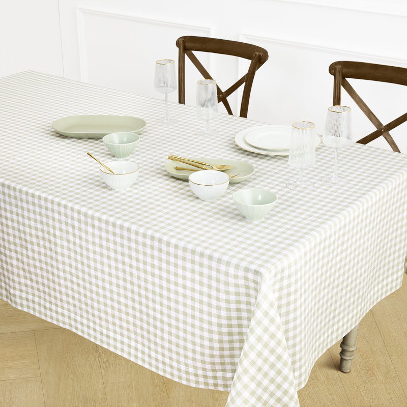Gingham Check - 100% Pure Linen Tablecloth, Sage, 108" x 60"