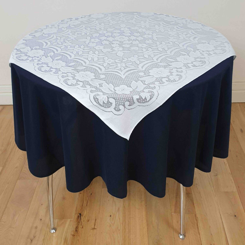 LACE TOPPER WITH PLAIN ROUND Calijah Solid Colour Tablecloth set, Black