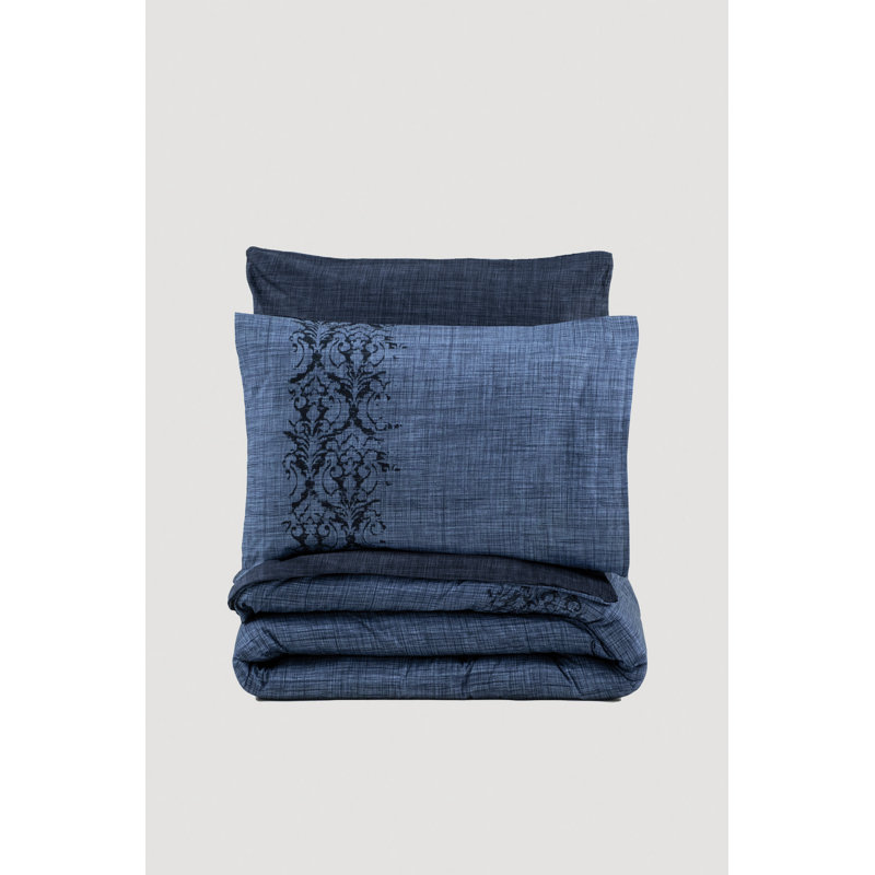 Ensemble de housse de courtepointe en coton XXL Ranforce, gris | Housse de couette 61 x 87, 1 taie d'oreiller 31,5 x 31,5 | 100% coton, impression réactive, lavable à la machine à 104 ° F, fermeture à boutons | Doux, durable, parfait pour les chambre