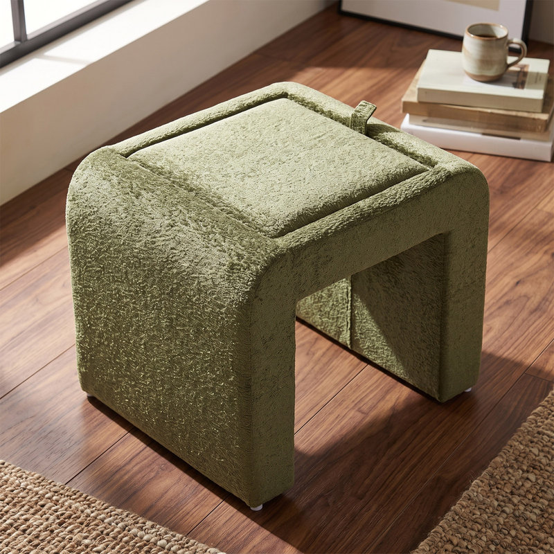 46cm Wide U-Shaped Solid Colour Footstool Ottoman, Velvet, Green