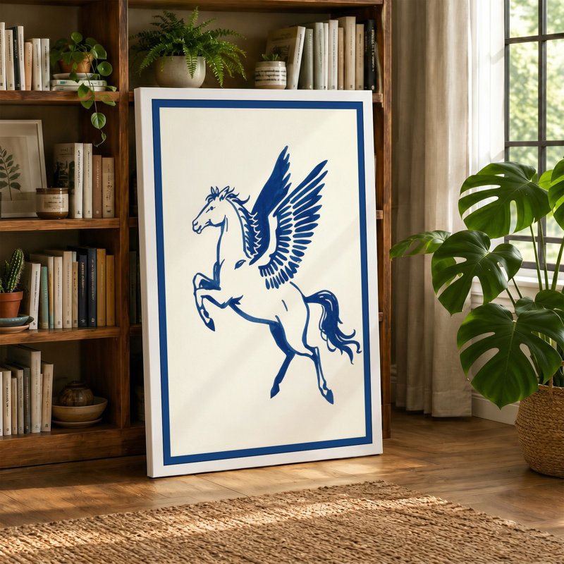 Winged Horse Rising Minimalist - Wrapped Canvas, 36x24 - 91.4 x 61.0 cm, White Border