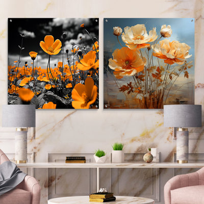 Yellow Buttercups Buttercup Meadow - Buttercups Acrylic Wall Art Glass Set Of 2