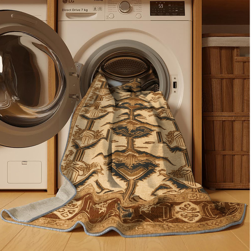 Tapis art déco brun lavable à la machine, Carré 5 pi