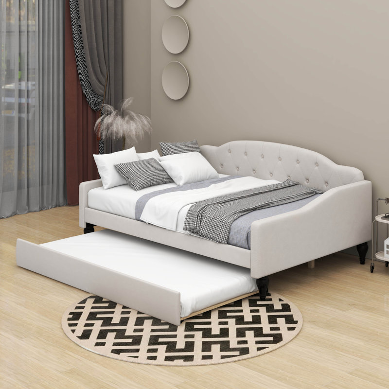 Full Size Upholstered Tufted Daybed With Trundle