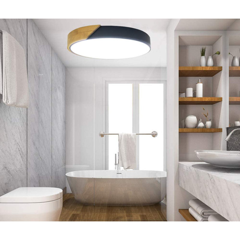 Metal and Wood LED Flush Mount Ceiling Light 4500K Black, 4500K, Black