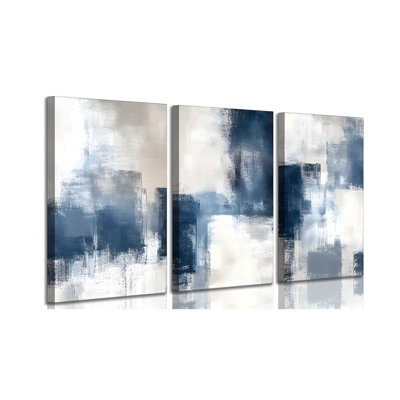 3 pièces bleu marine abstrait toile art mural moderne minimaliste neutre bleu et gris photos décoration murale affiche impression pour salon chambre bureau décoration