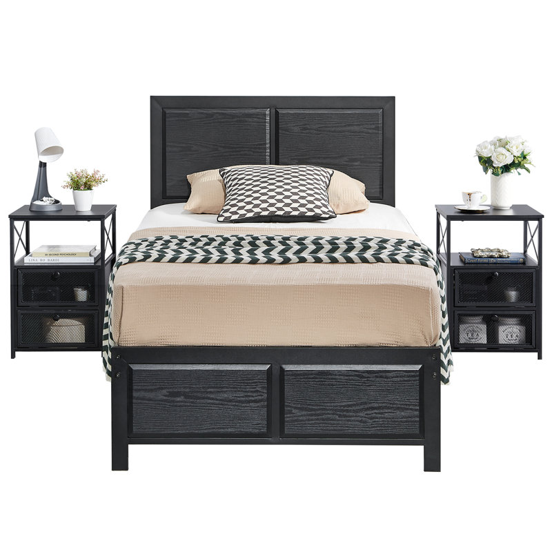 Ensemble de chambre avec lit plateforme 3 pièces Kempst, Simple, Noir