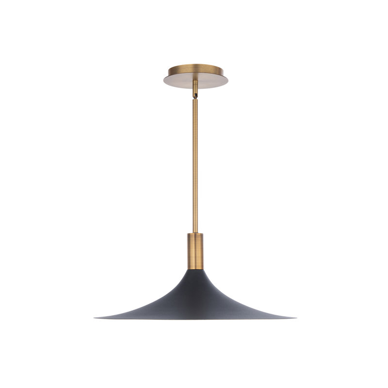 Transitional 18" LED Pendant in Black, Gold, and Aged Brass with Etched Acrylic Shade
