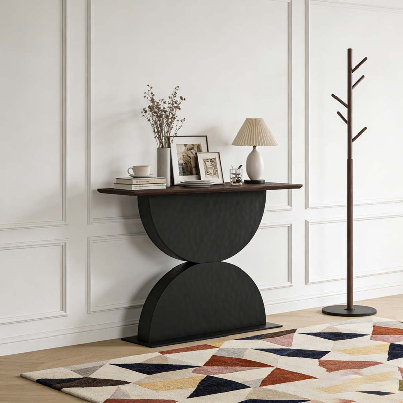 47''Double Semi-Circles 3d Hammer-Shaped Texture Base Wood Console Table
