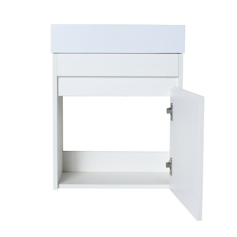 18'' Bathroom Wall Mounted Vanity With White Resin Sink & Sufficient Storage Avenues, Soft-Close Door - Plentiful Ways,